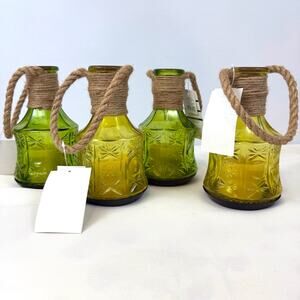 New Gerson International Solar Powered Fairy Porch Lanterns 4 Glass Green Gold